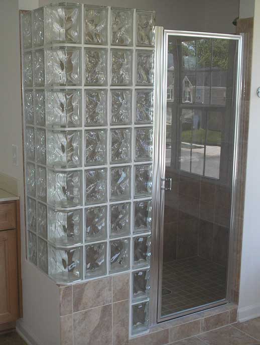 Glass Block Shower Walls - Photo of a beautifully built glass block shower surround. 